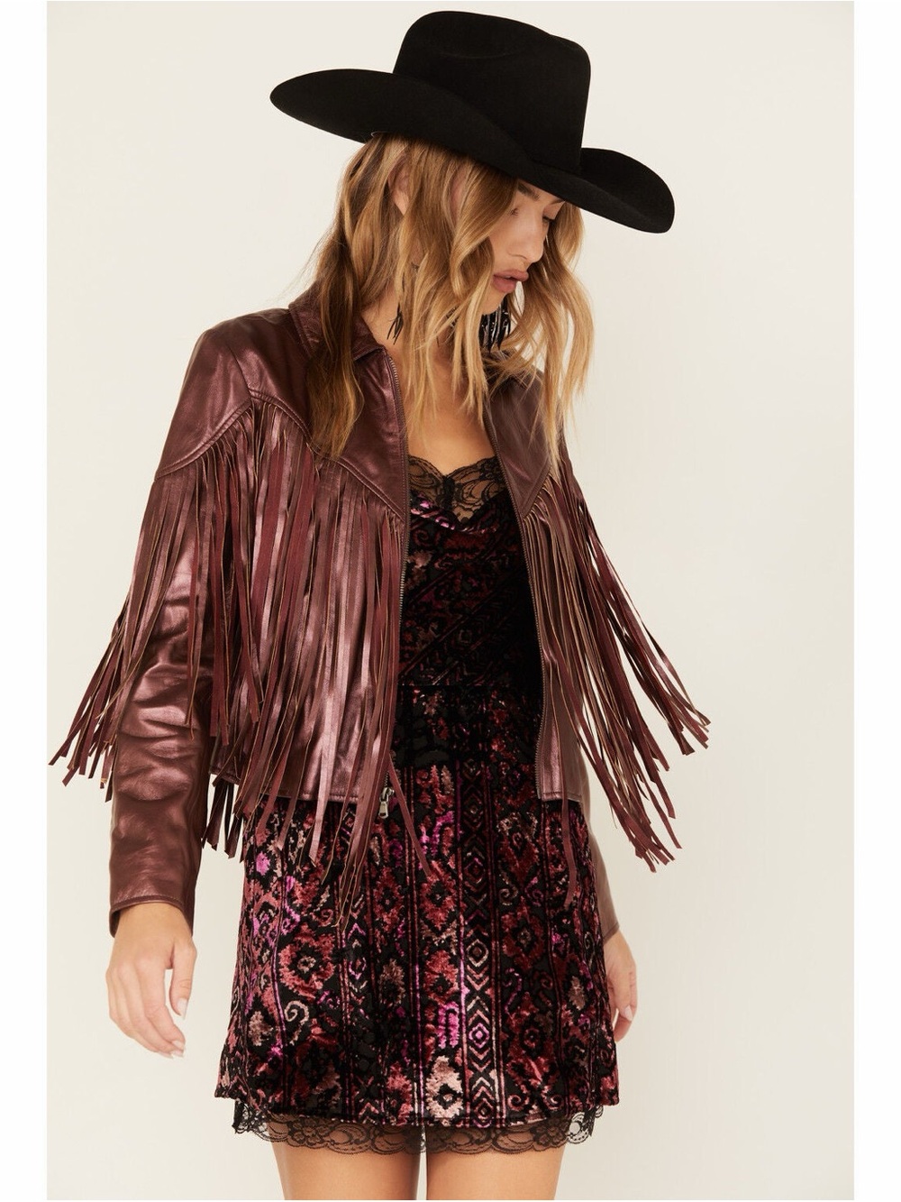Idyllwind Fringe metallic denim  Jacket Deep cooper